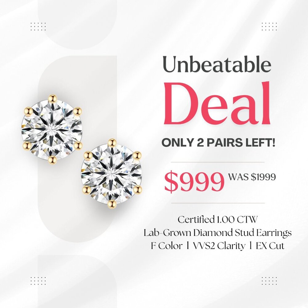 1.00 CTW Certified Lab-Grown Diamond Stud Earrings in 14K Yellow Gold